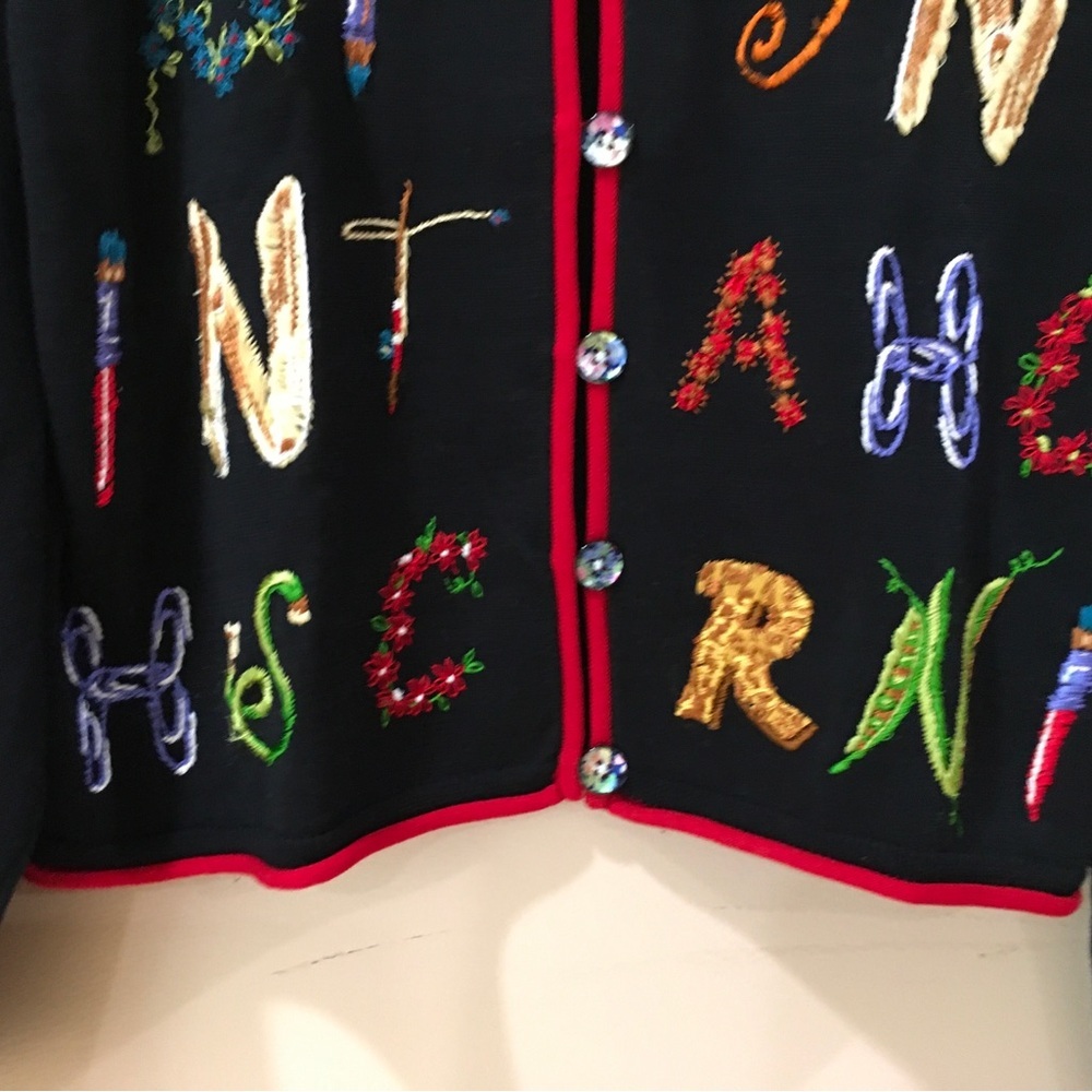 Christina Rotelli Cardigan Sweater Knit Button Black Women L Vintage 80s 90s - Picture 7 of 9